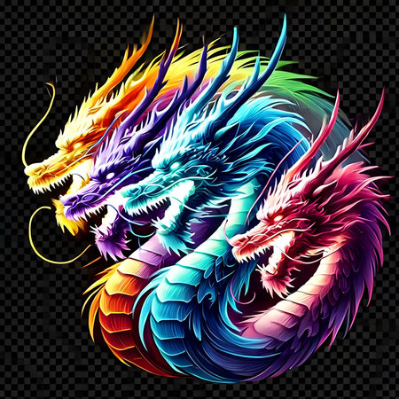 Colorful dragon on a transparent background. Vector illustration for your designの素材