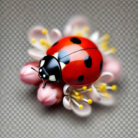 ladybug on flowers isolated on transparent background. vector illustration.の素材