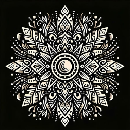 Mandala. Ethnic decorative element. Hand drawn background. Islam, Arabic, Indian, Ottoman motifs.の素材