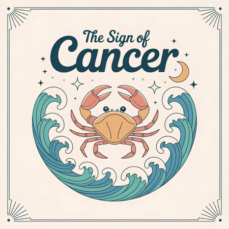 Vector illustration with hand drawn crab and sea waves in vintage style.の素材