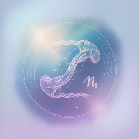 Zodiac sign Aquarius. Hand drawn astrological horoscope symbol on blurred background.の素材