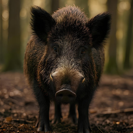 Young wild boar (Sus scrofa) in the forestの素材