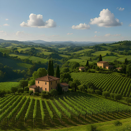 Rural landscape with vineyards in Tuscany, Italy.の素材