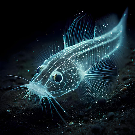 3D rendering of a fish in the sea on a black backgroundの素材