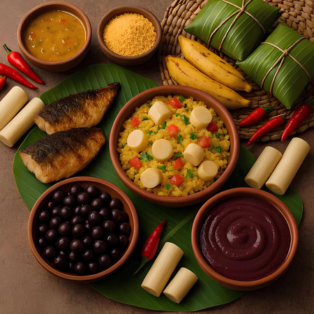 Rice dumplings with vegetables and fish. Traditional indian foodの素材
