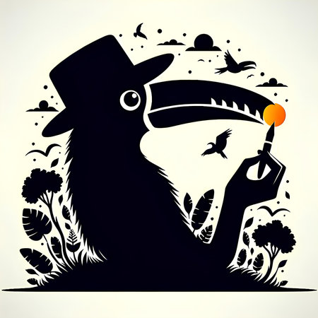 vector illustration of a toucan in a hat and with a cigarの素材