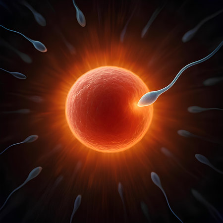 Sperm and egg cells. Spermatozoons floating in egg cells. 3d renderの素材