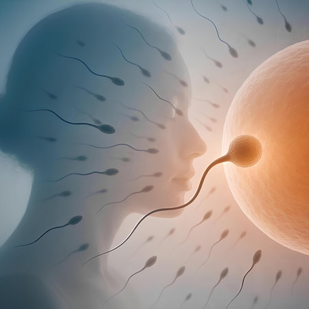 3d illustration of sperm and egg cell in human body, medical conceptの素材
