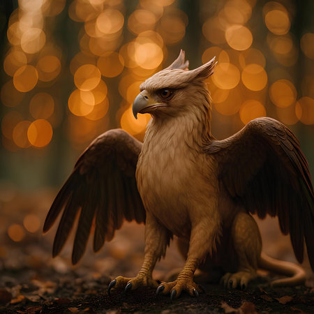 Golden Eagle in the forest with bokeh background. 3d renderingの素材