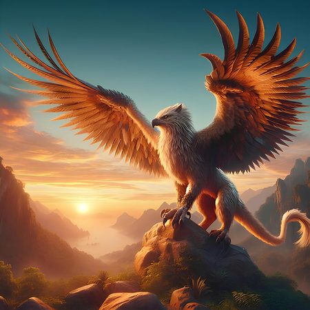 Eagle in the mountains. 3D render. Fantasy illustration.の素材