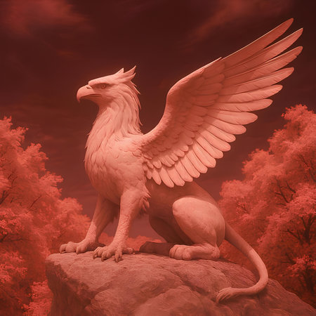 The eagle on a rock in the forest. 3D illustration.の素材
