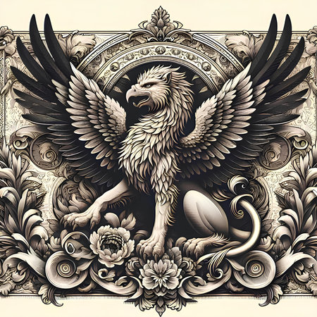 Vintage background with a heraldic eagle and flowers. Illustrationの素材