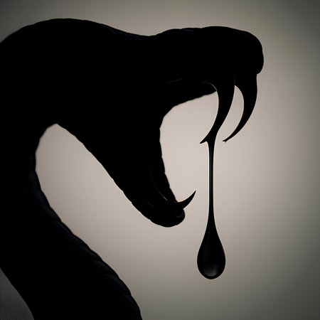 Black and white silhouette of a snake with a drop of oil.の素材