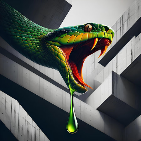 Digital Illustration of a Snake in a Concrete Wall with a Drop of Waterの素材
