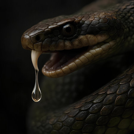 Close-up of a snake with a drop of water dripping from its mouthの素材