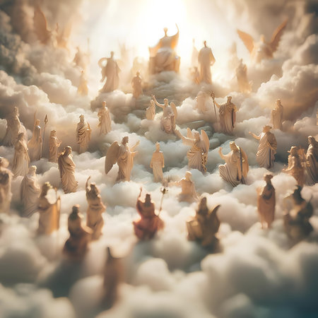 Nativity scene with Jesus and Joseph in the clouds.の素材