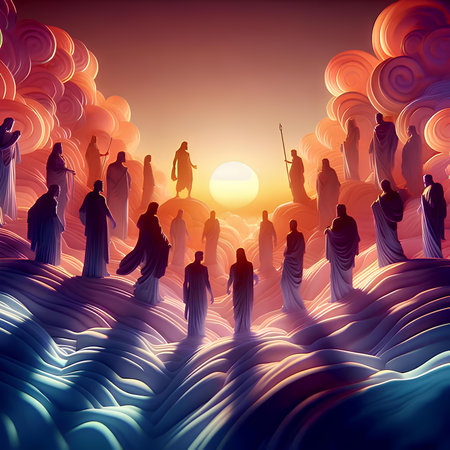 illustration of jesus christ in the sky with clouds backgroundの素材