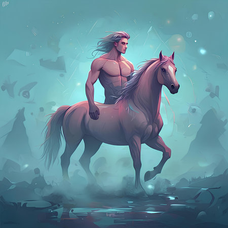Horseman with long mane and muscular body. vector illustrationの素材