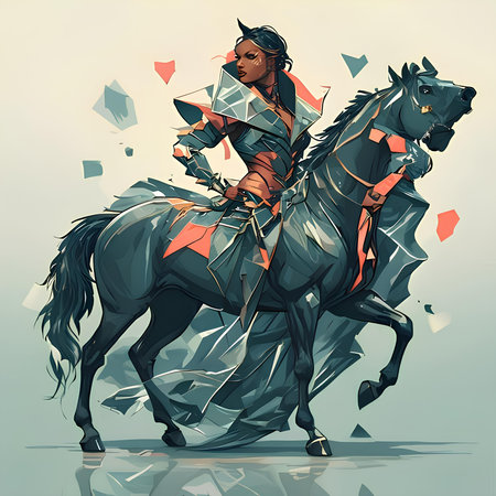 Warrior on horseback in armor with sword and shield, vector illustrationの素材