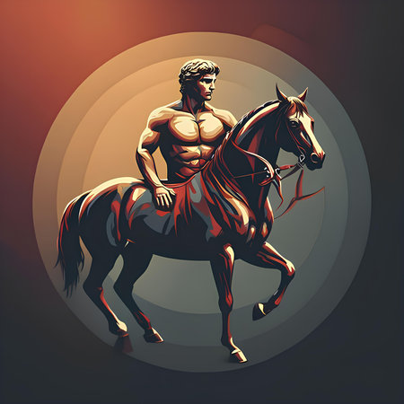 Horseman on horseback. Vector illustration in retro style.の素材