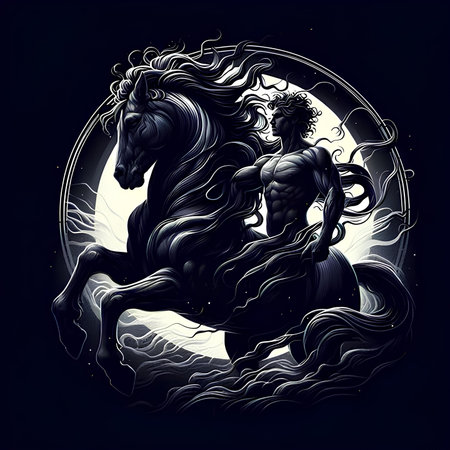 Unicorn on the background of the full moon. Vector illustration.の素材