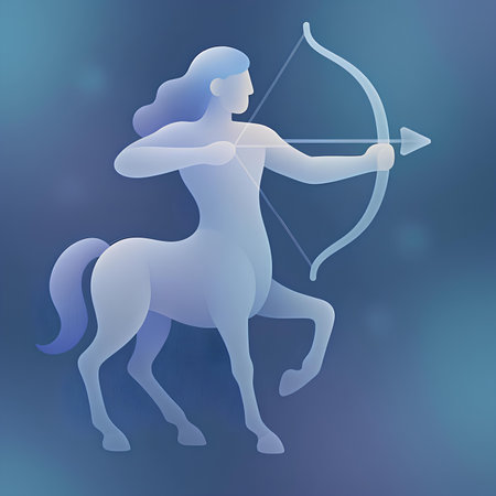 Cupid with bow and arrow. Silhouette of a man on a blue background.の素材