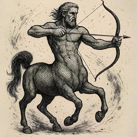 Man with bow and arrow in the form of a horse. Hand drawing.の素材