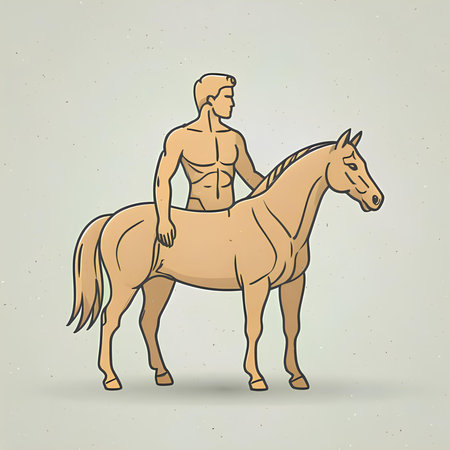 Horseman and horse. Vector illustration of a man with a horse.の素材