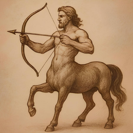 Sketch of an ancient Greek warrior with a bow and arrowの素材