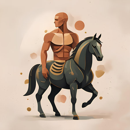 Vector illustration of a man in a suit of a warrior and a horse.の素材