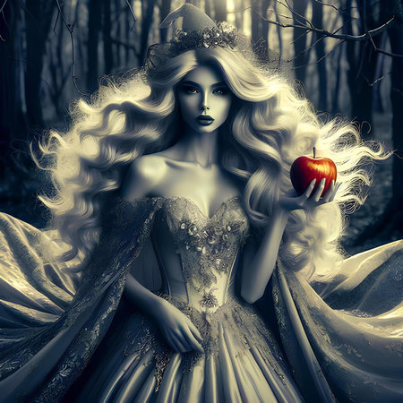 Beautiful fairy with an apple in the forest. Fairytale.の素材