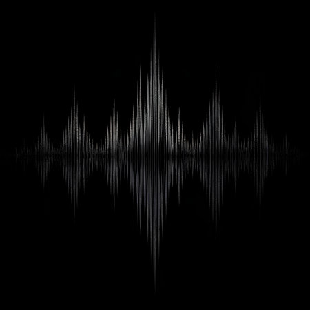 abstract black and white sound waveform with reflection on black backgroundの素材