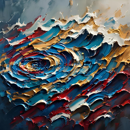 abstract oil painting background, blue, red, orange, yellow colorsの素材