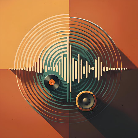 Music background with speakers and sound waves. Vector illustration for your designの素材
