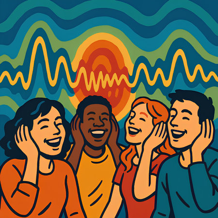 Illustration of a group of young people listening to music.の素材