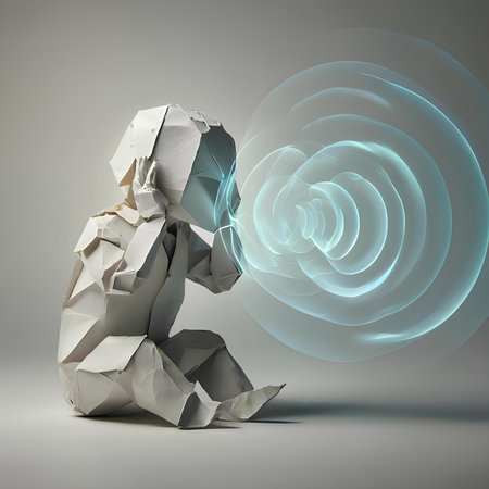 3D rendering of a paper man with a spiral in his headの素材