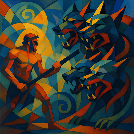 abstract colorful background with a man playing guitar in the style of stained glassの素材