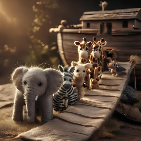 Cute African animals on a wooden background. Selective focus.の素材