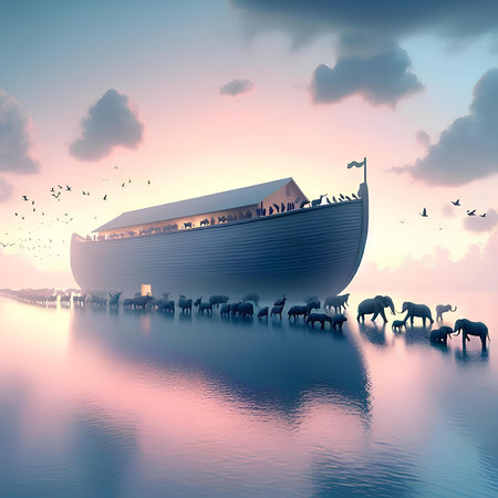 ship and inherit of wild horses in the sea. 3d renderの素材