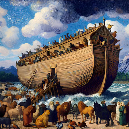 Wooden pirate ship in the middle of the river. Illustrationの素材