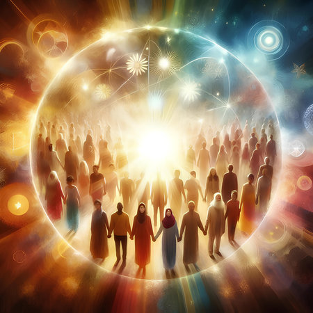 Group of business people in front of a planet with lights and starsの素材