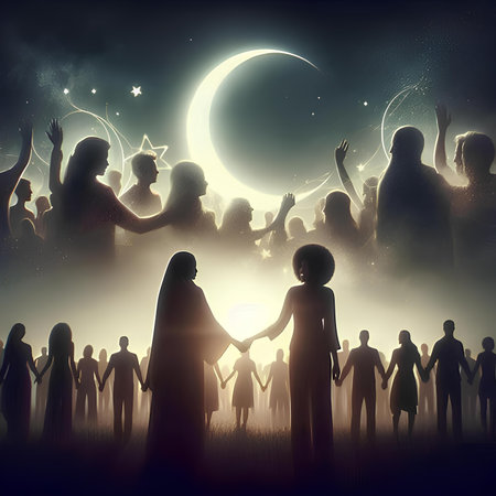 Crowd of people at night in the moonlight. 3D renderingの素材