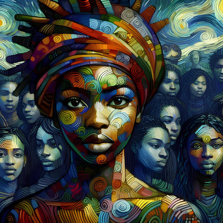 Portrait of beautiful African American woman with turban on head.の素材