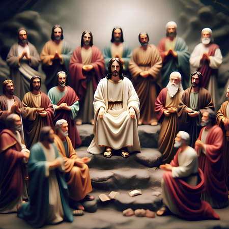 Christmas nativity scene with jesus and rosary.の素材