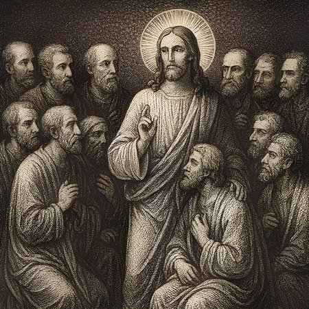 Jesus Christ with the Cross. Illustration from the 1800s.の素材