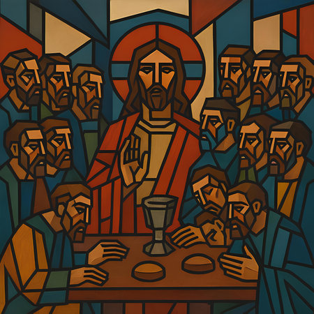 Vector stained glass illustration with Jesus Christ on the cross, eps10の素材