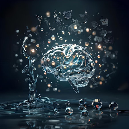 Human brain with digital media icons on dark background. 3D renderingの素材