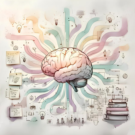 Brain sketch on white background with colorful doodles. vector illustrationの素材