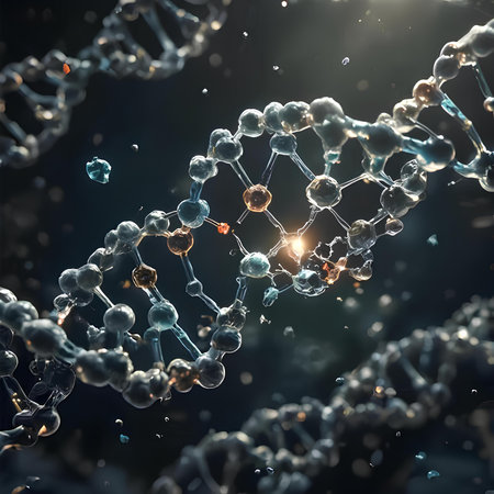 Biochemistry background with high tech DNA molecule. 3d renderingの素材