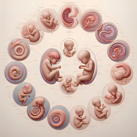 Infant fetus with umbilical cord in the womb, 3d renderingの素材